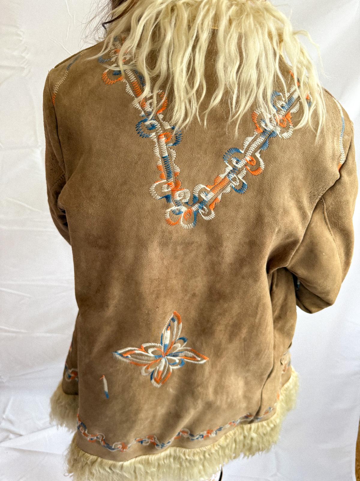 1970s Taupe Embroidered Afghan Coat