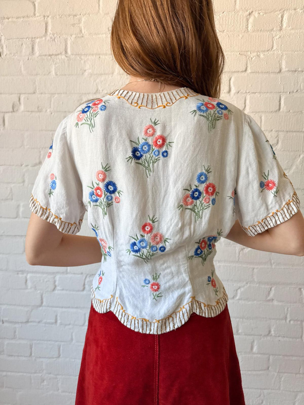 1940s–50s Embroidered Cotton Folk Trachten Blouse