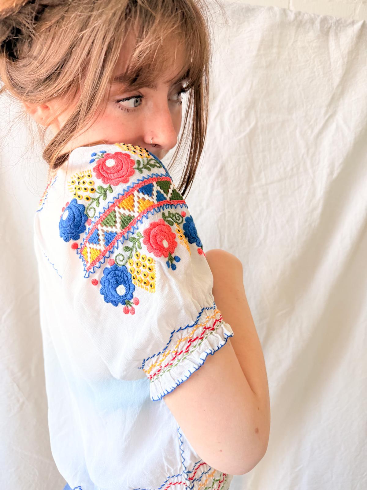 1930s–1940s Hand Embroidered Sheer Folk Blouse