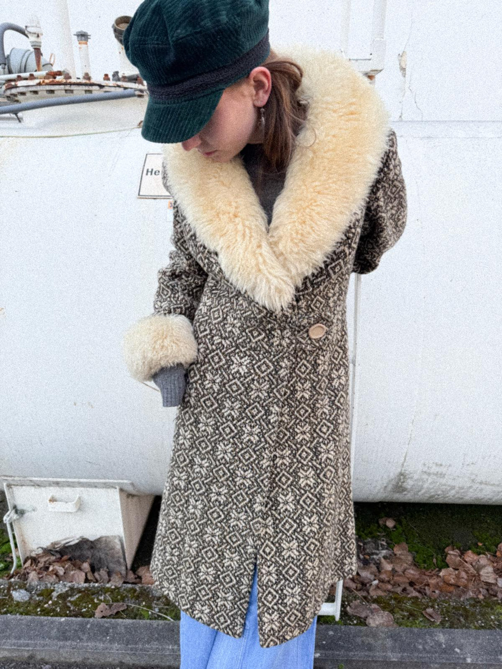 1970s Mark Russell England Wool Tapestry Penny Lane Coat with Shearling