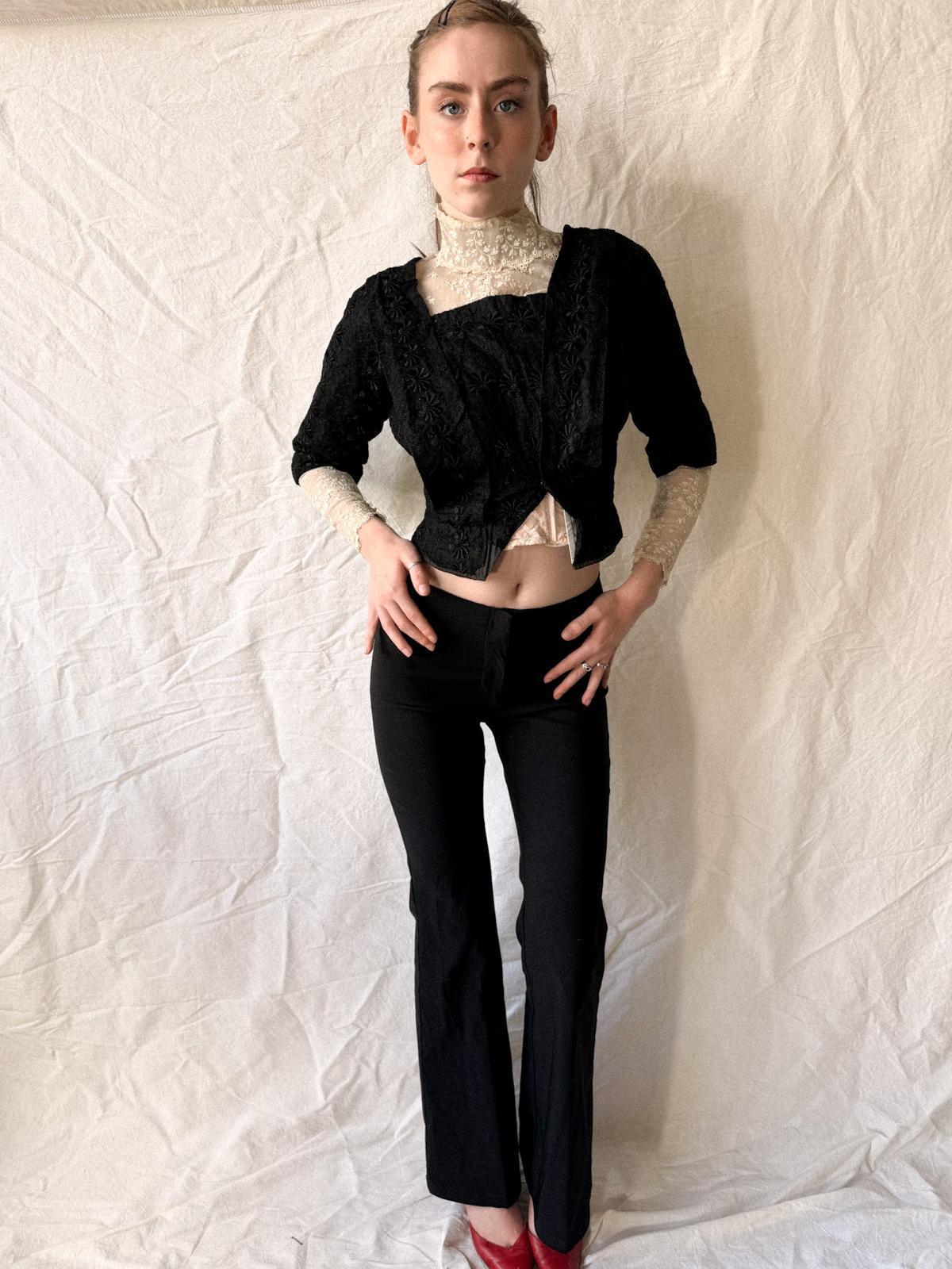 Victorian / Early Edwardian Black Silk & Lace Boned Bodice | Antique Embroidered Jacket | c. 1895–1910