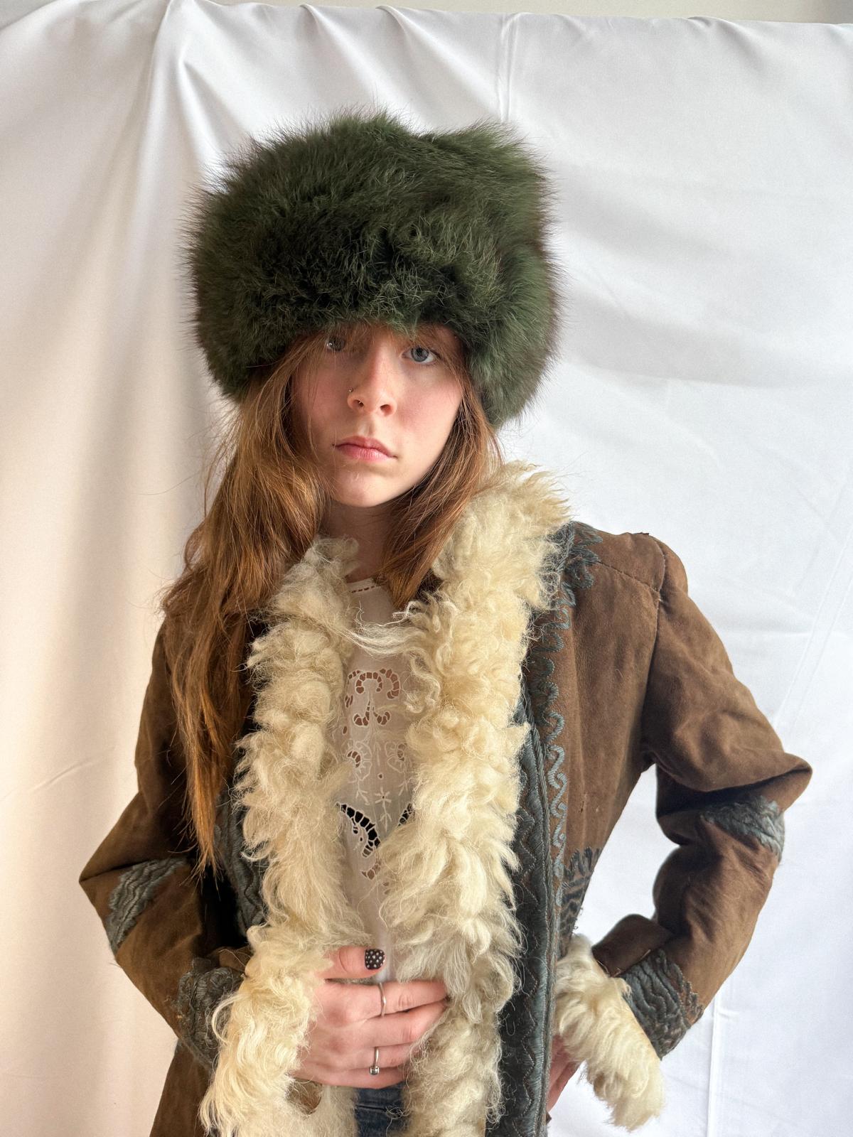 Authentic 1960s Afghan Sheepskin Hippie Coat with Hand Embroidery