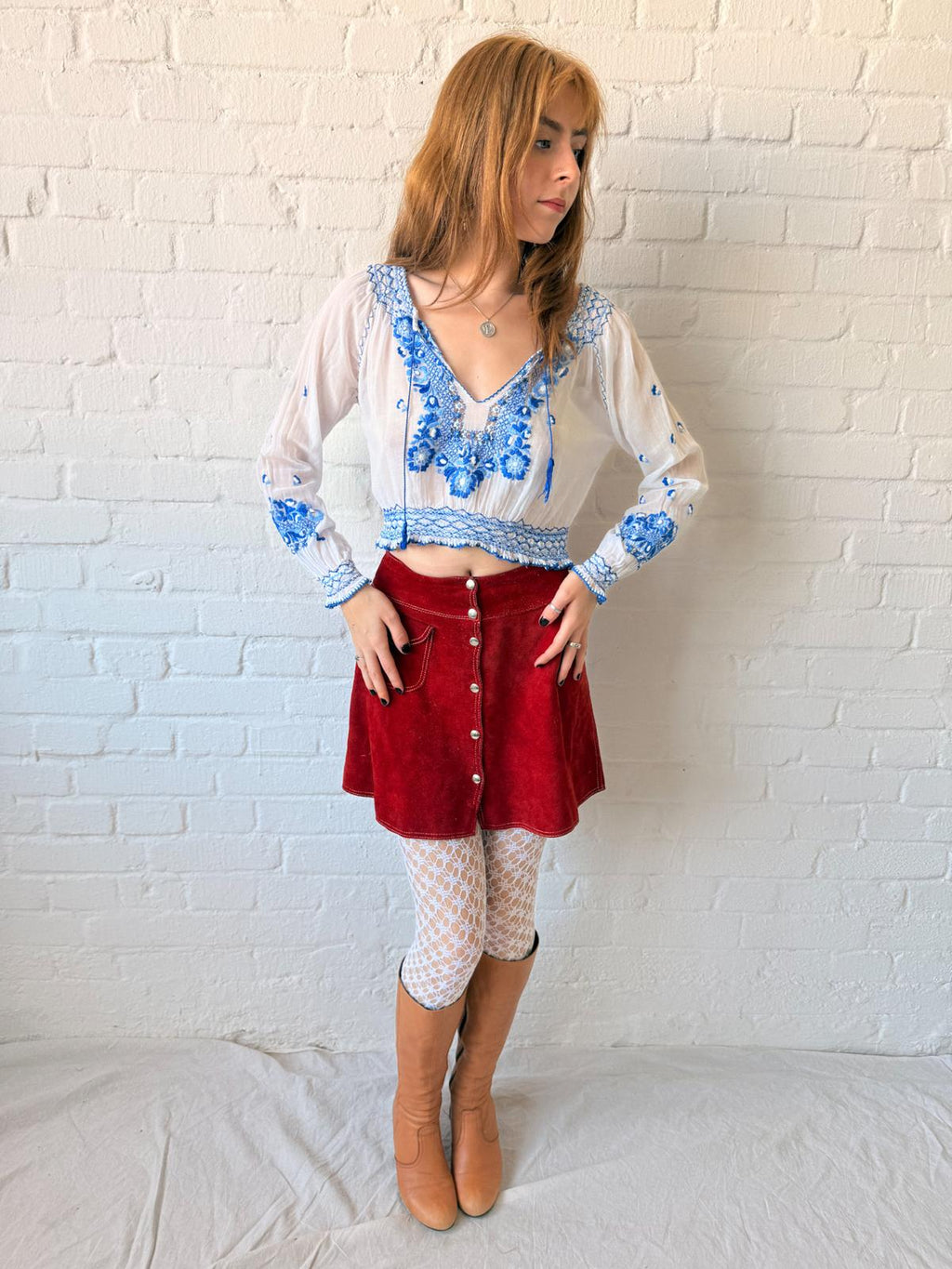 1930s–40s Eastern European Hand-Embroidered Cotton Batiste Blouse