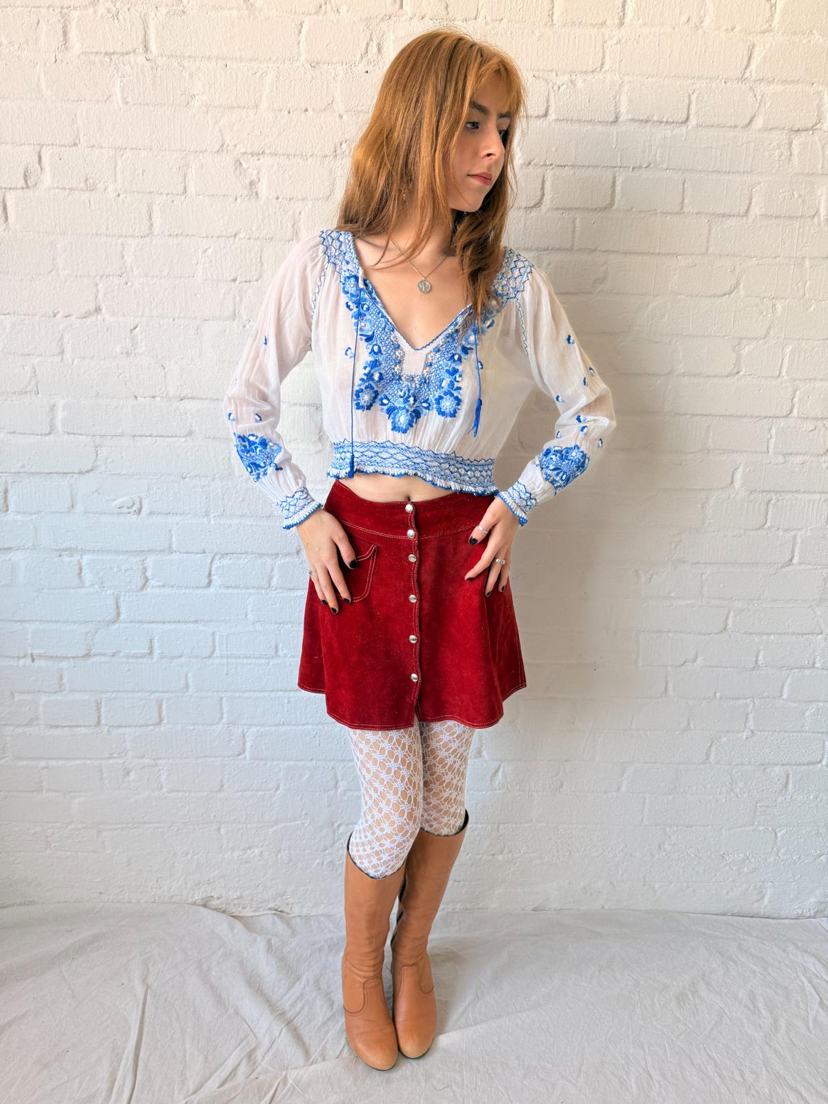 1930s–40s Eastern European Hand-Embroidered Cotton Batiste Blouse