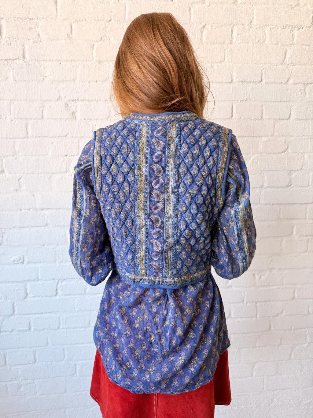1970s Indian Cotton Gauze Blouse & Quilted Vest Set