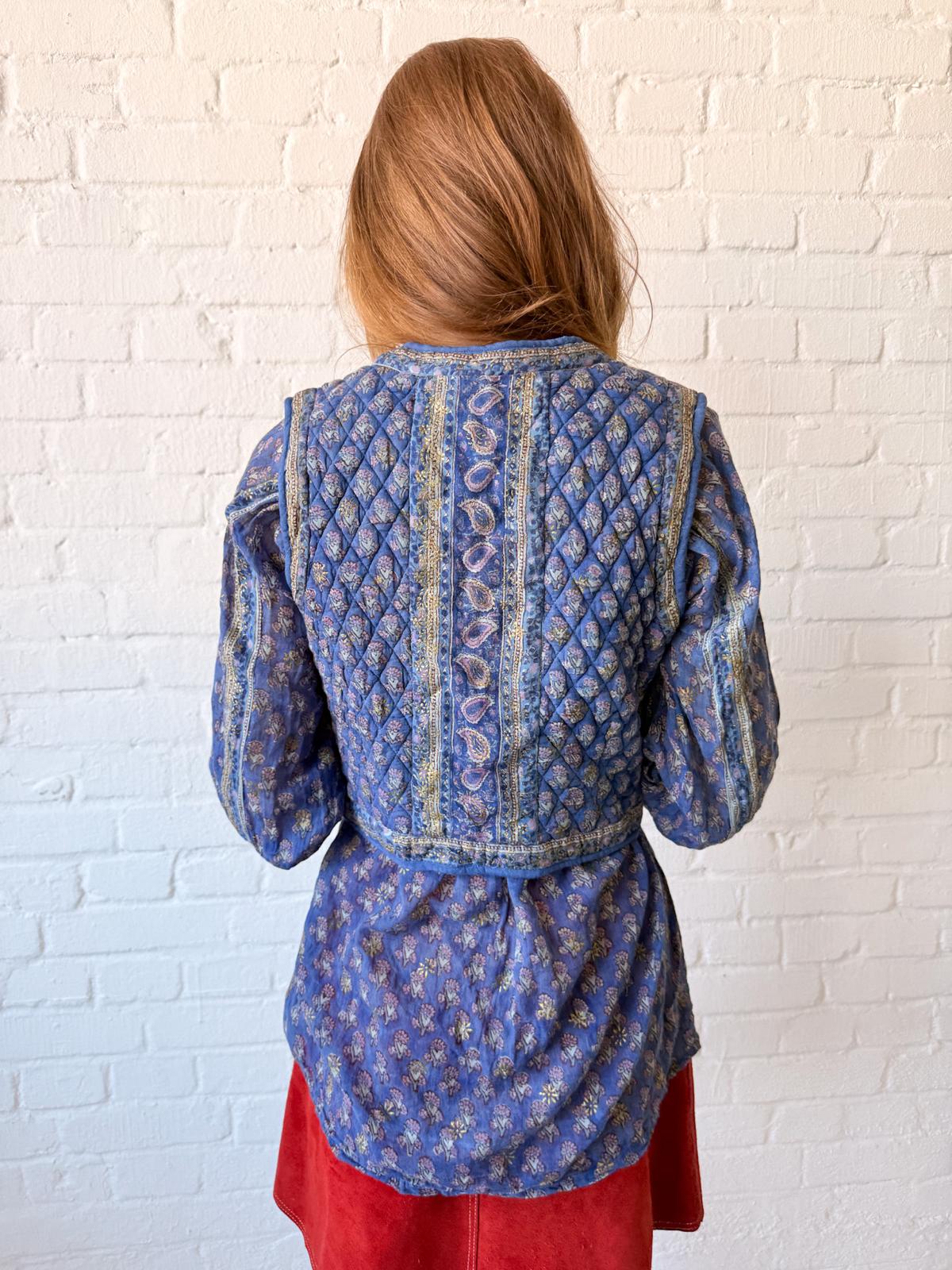 1970s Indian Cotton Gauze Blouse & Quilted Vest Set