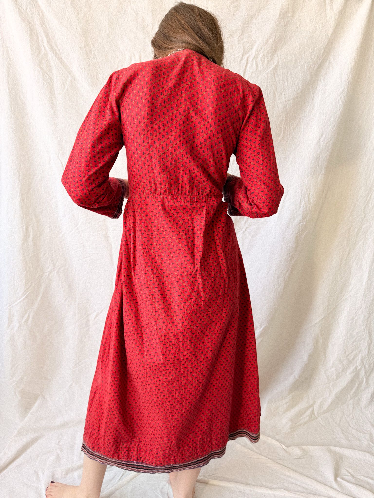 1970s Afghan Embroidered Cotton Folk Dress