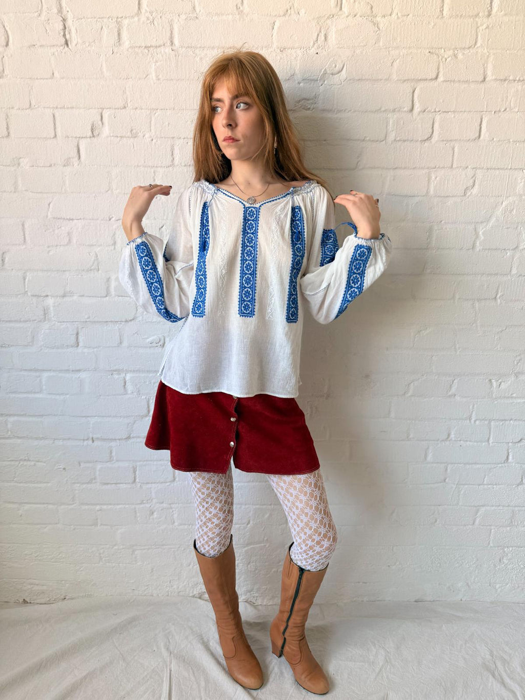 1960s–70s Eastern European Embroidered Cotton Folk Blouse