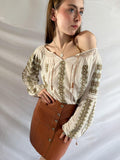 1940s Hand-Embroidered Folk Blouse – Vintage Cream Cotton Cheesecloth Peasant Top