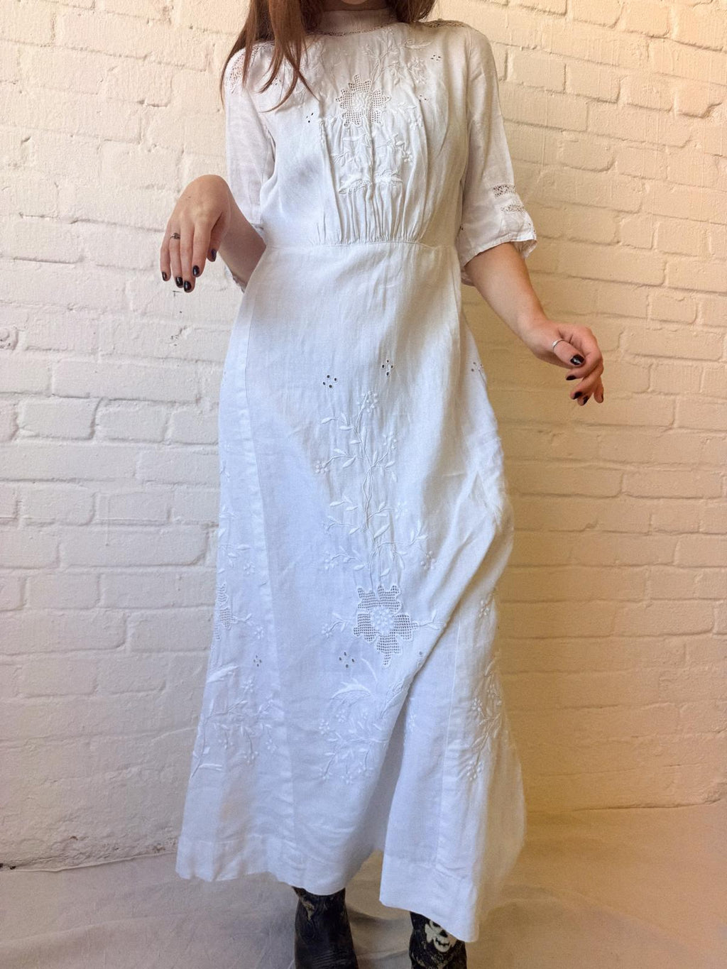 Edwardian White Embroidered Cotton Lawn Dress