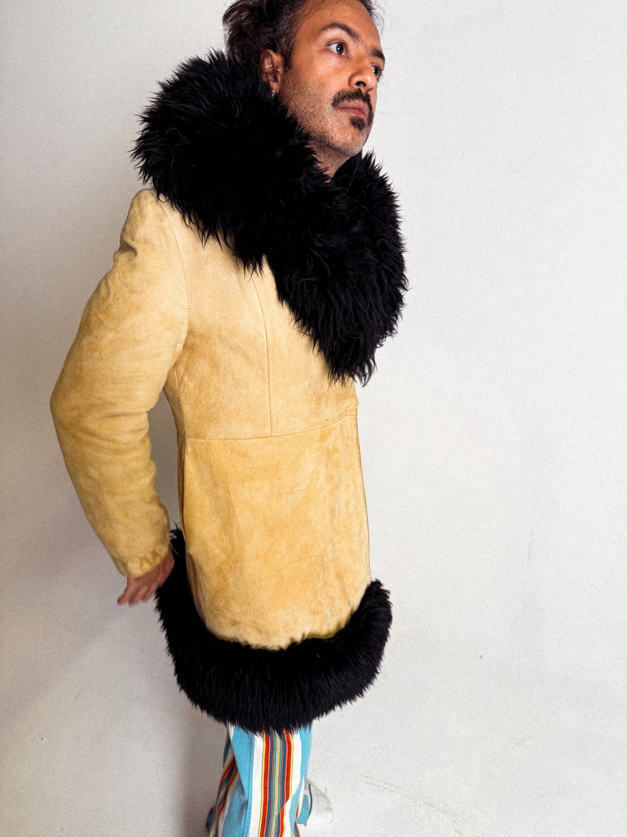 1970s Chamois-Suede and Sheepskin Penny Lane Coat with Buckle-Closure