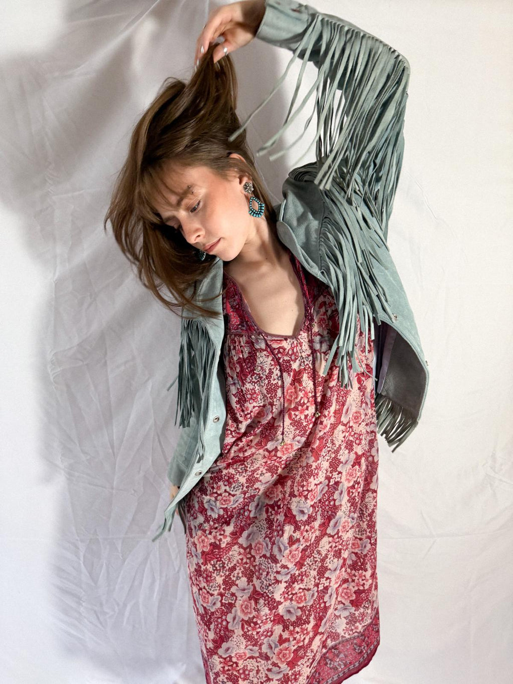 1970s Mint Green Suede Fringe Jacket