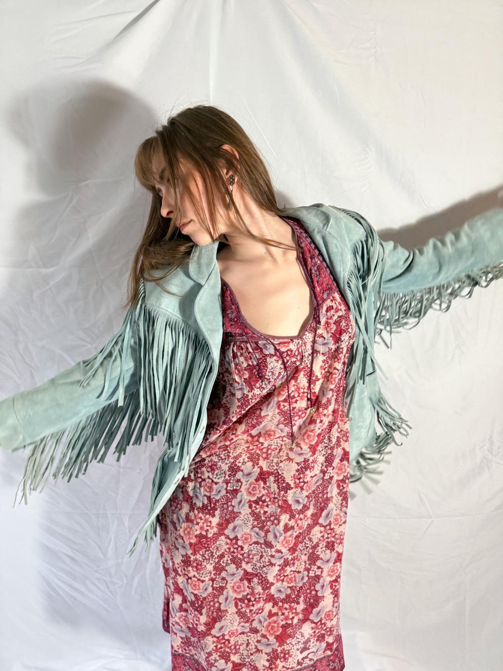 1970s Mint Green Suede Fringe Jacket