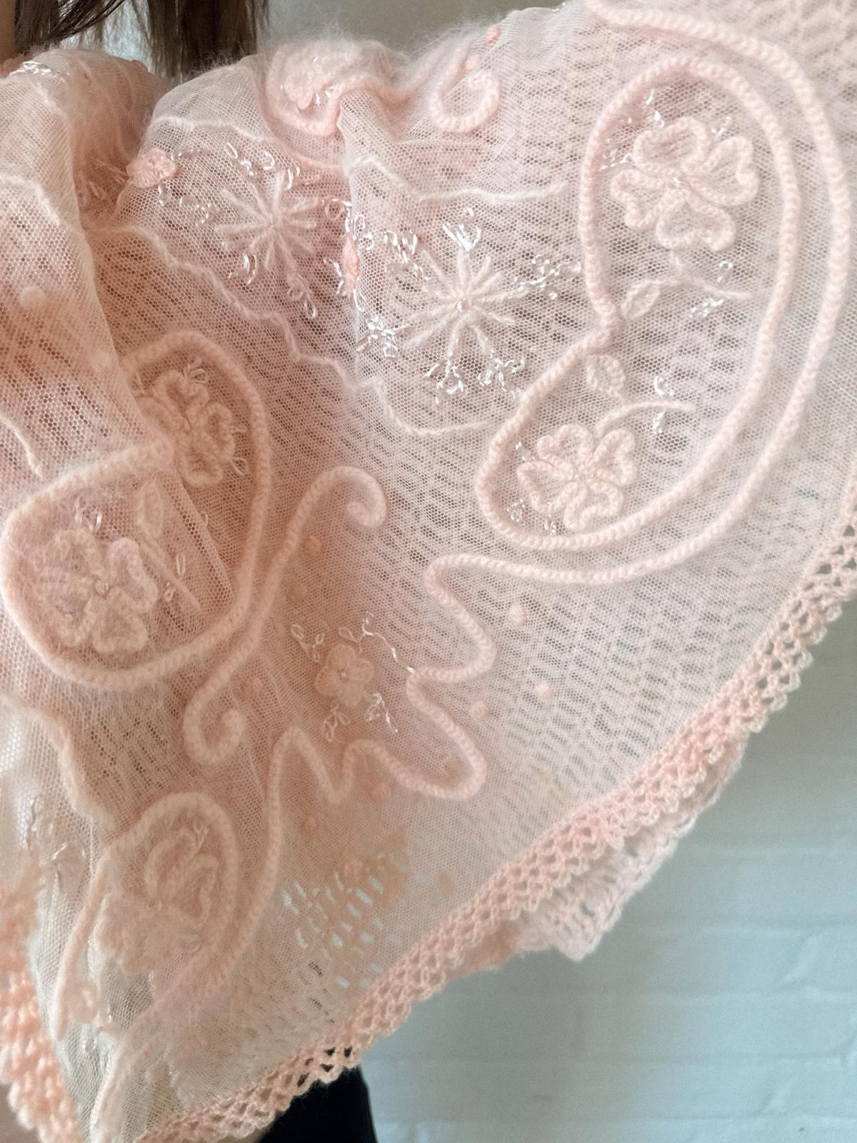 Edwardian to Early 1920s Angora & Tulle Bed Jacket / Capelet