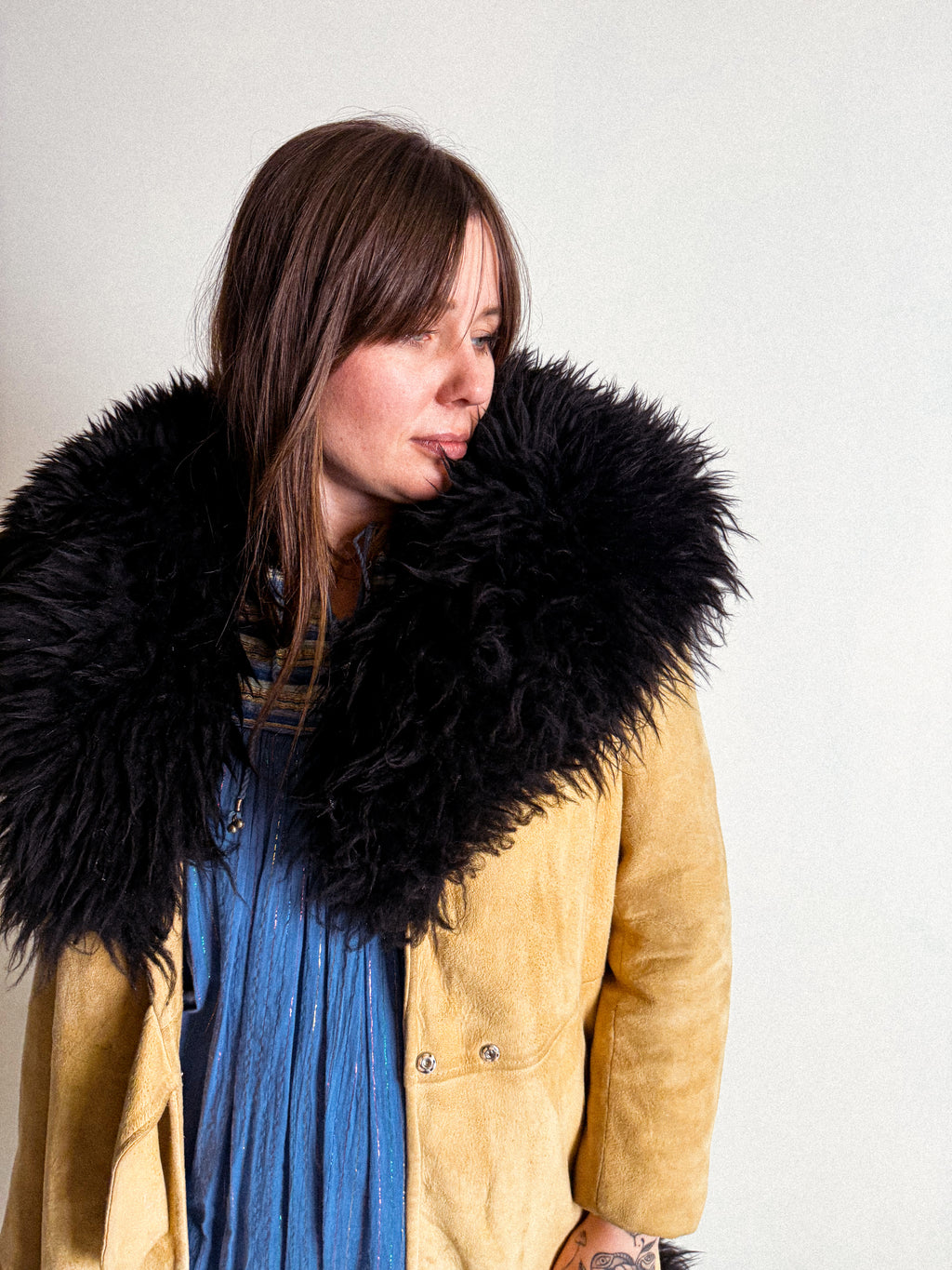 1970s Chamois-Suede and Sheepskin Penny Lane Coat with Buckle-Closure