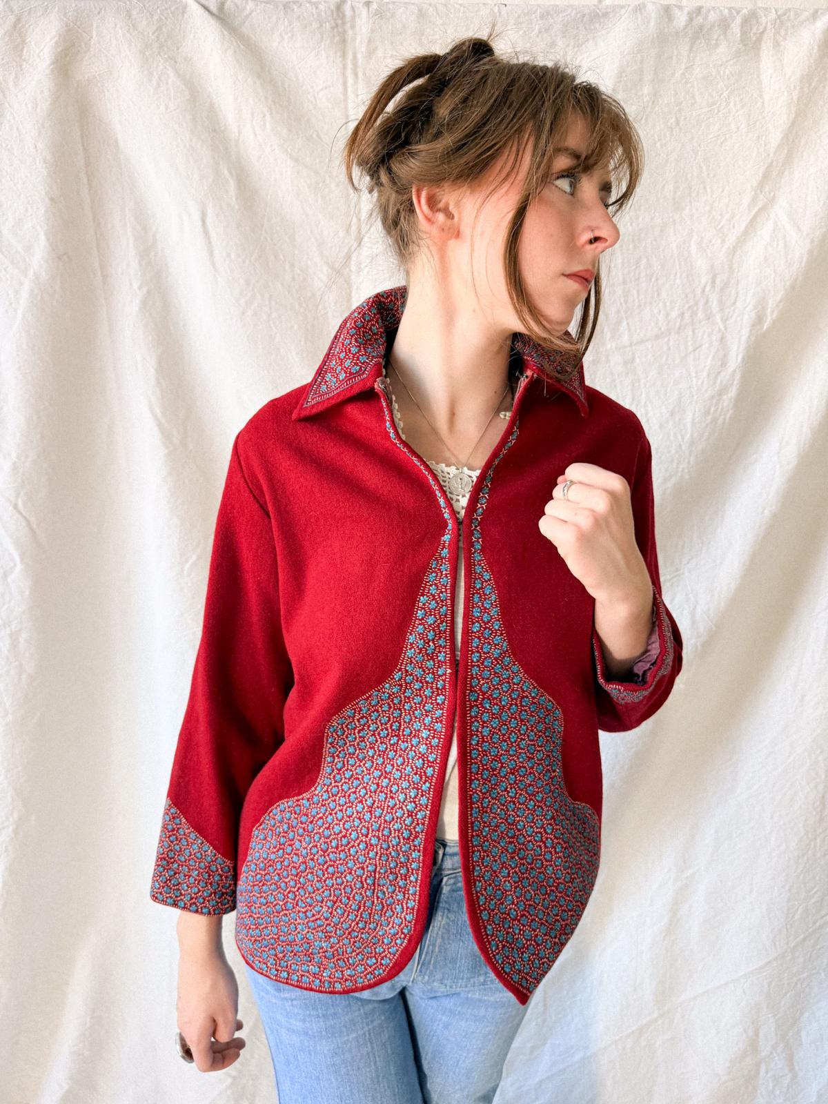 1920s–1930s Indian Cashmere Wool Jacket with Embroidered Trim