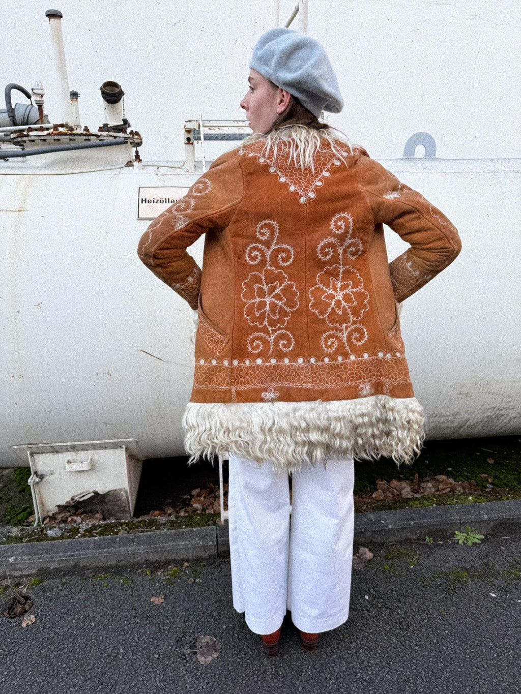 Rare 1960s/70s Afghan Penny Lane Sheepskin Hippie Coat with Floral Embroidery