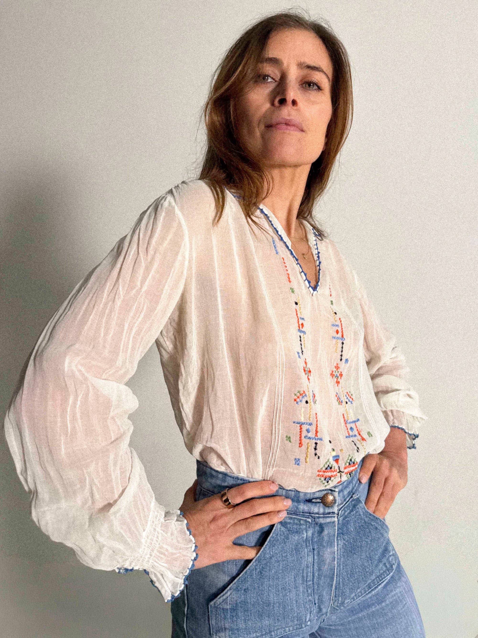 1930s Embroidered Cotton Gauze Blouse