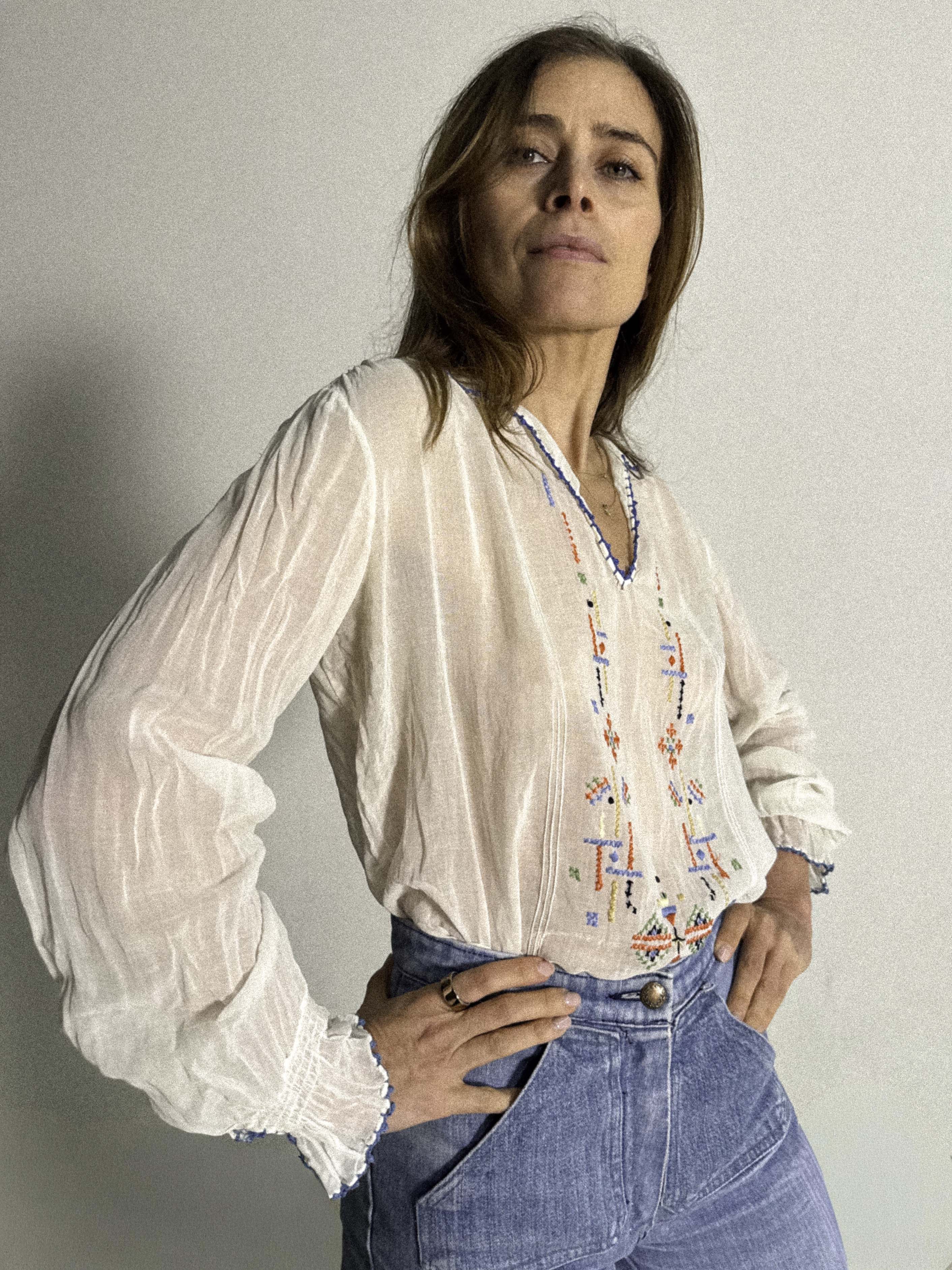 1930s Embroidered Cotton Gauze Blouse