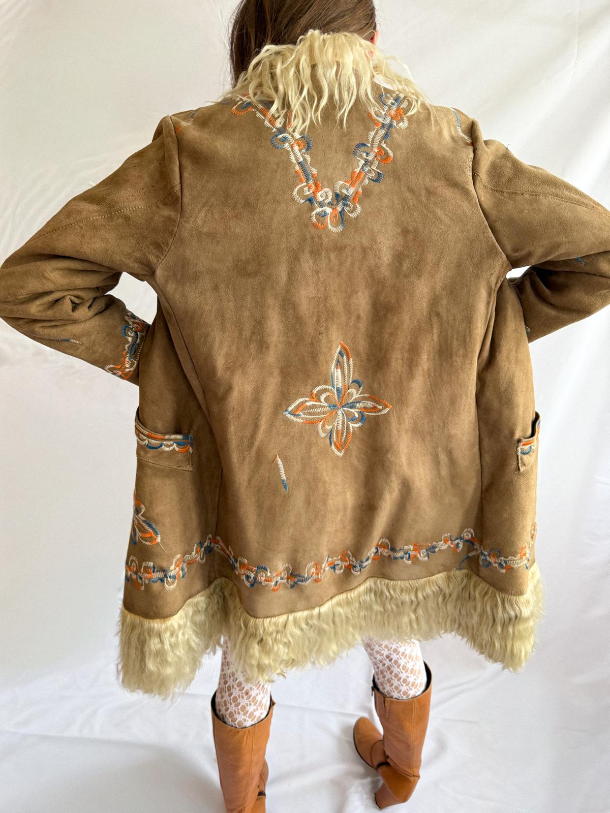 1970s Taupe Embroidered Afghan Coat