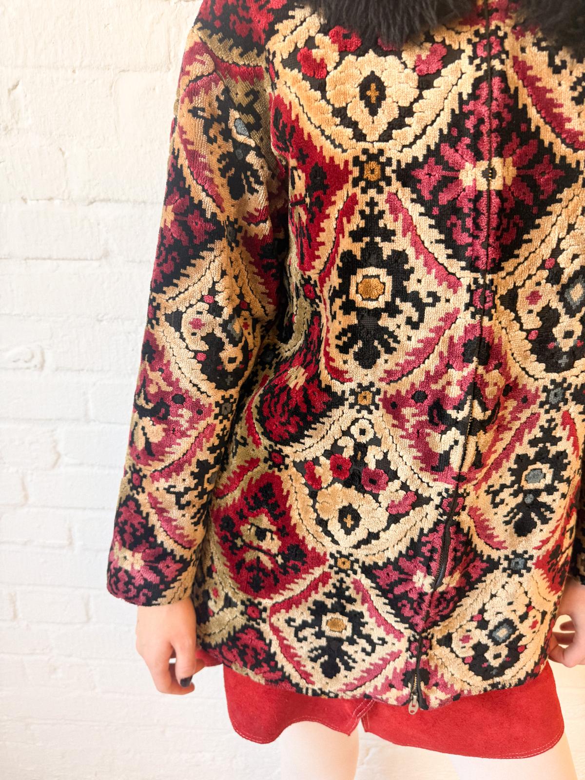 1960s Tapestry Chenille Ski Jacket with Faux Fur Collar