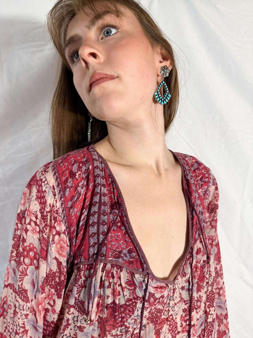 1970s Raspberry Blossom Cotton Gauze Dress