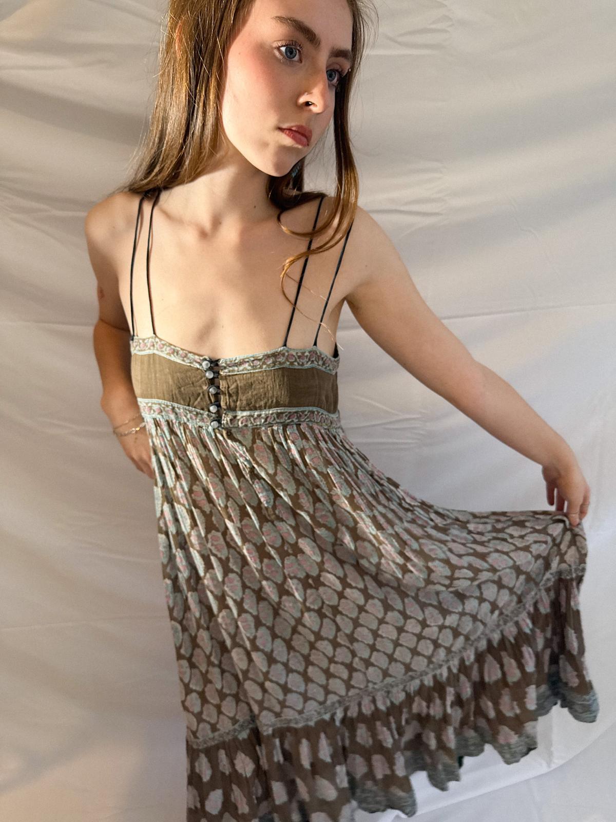 1970er Indianisches Baumwoll-Gaze-Trägerkleid