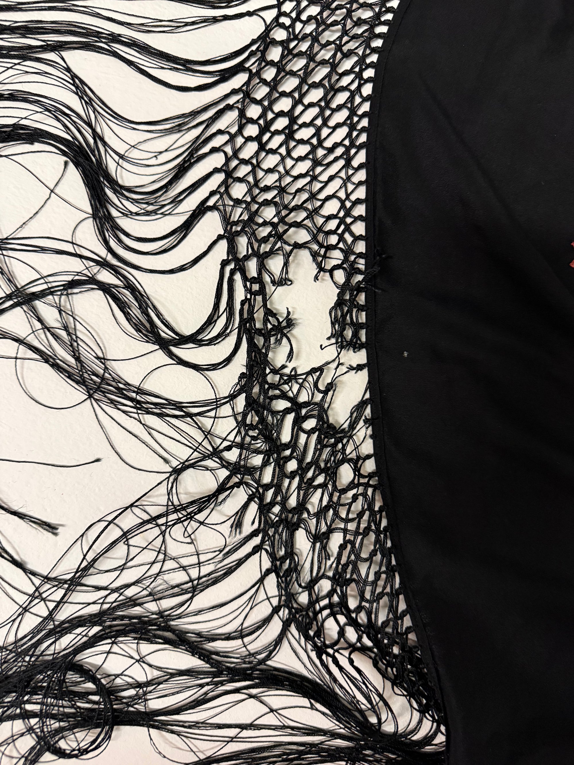 1920s Silk Piano Shawl with Embroidered Peonies