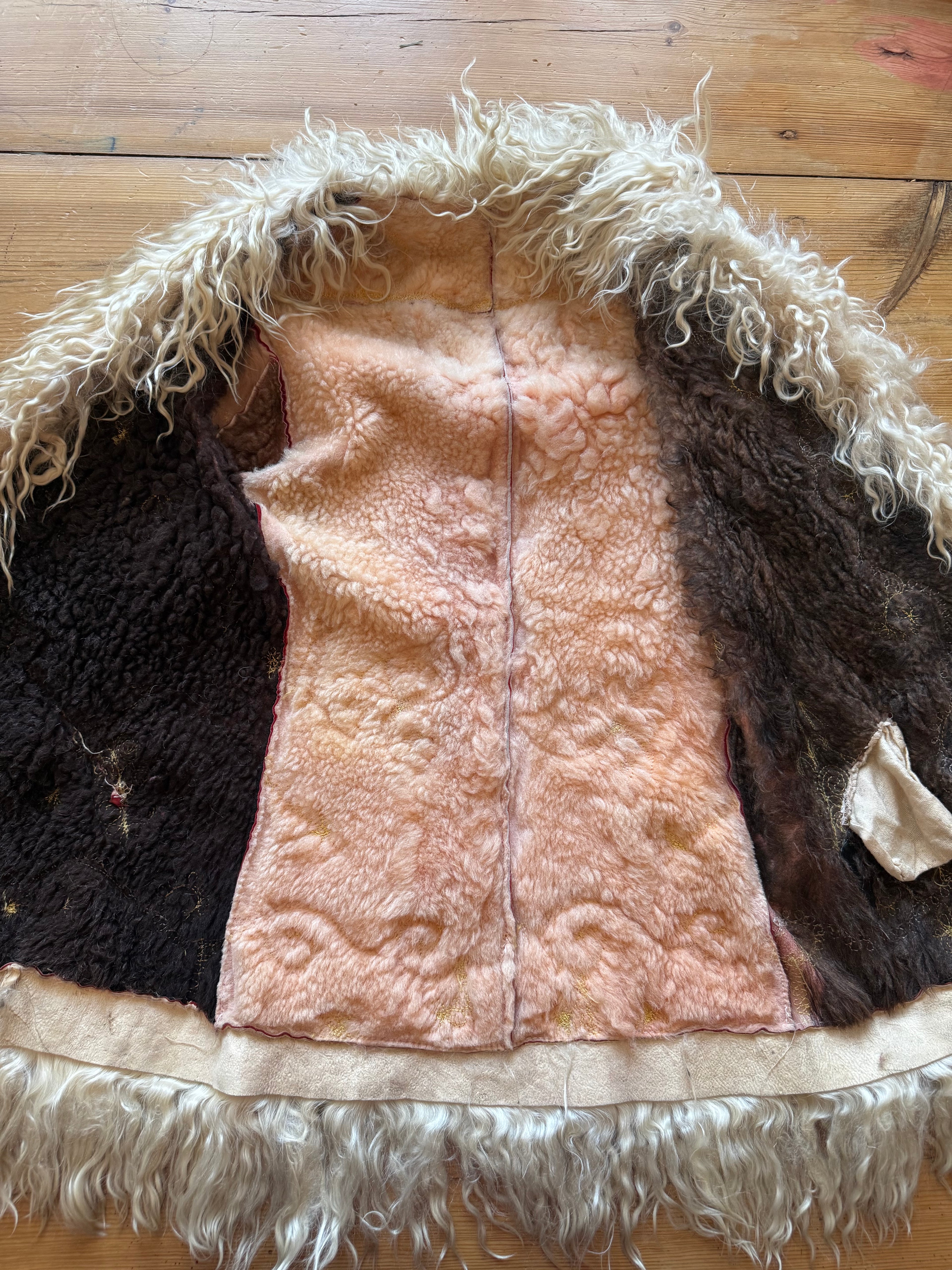Rare 1960s Afghan Suede Lamb Shearling Penny Lane Coat – Tomato Red with Cream Trimmings