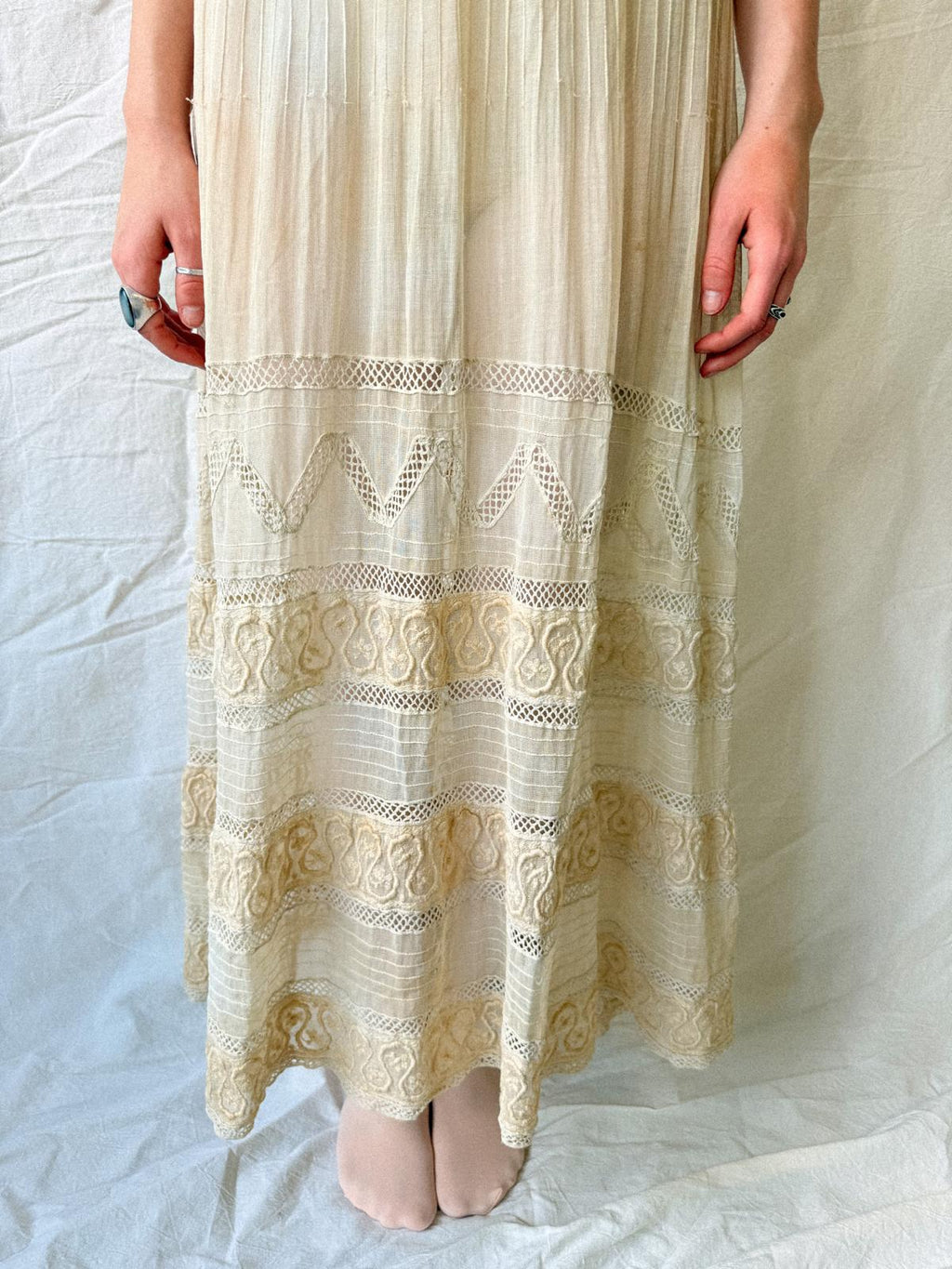 Edwardian Soutache & Lace Gauze Dress | Antique Cream Cotton Dress | Edwardian Lawn Dress | c. 1905–1915
