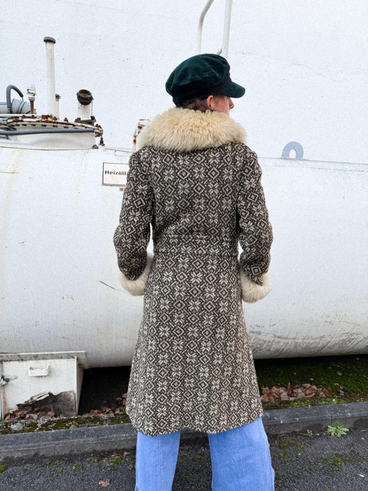 1970s Mark Russell England Wool Tapestry Penny Lane Coat with Shearling