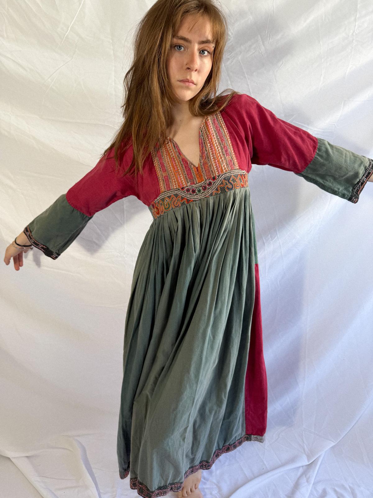 1960s Cotton Afghan Dress with Mirror Details