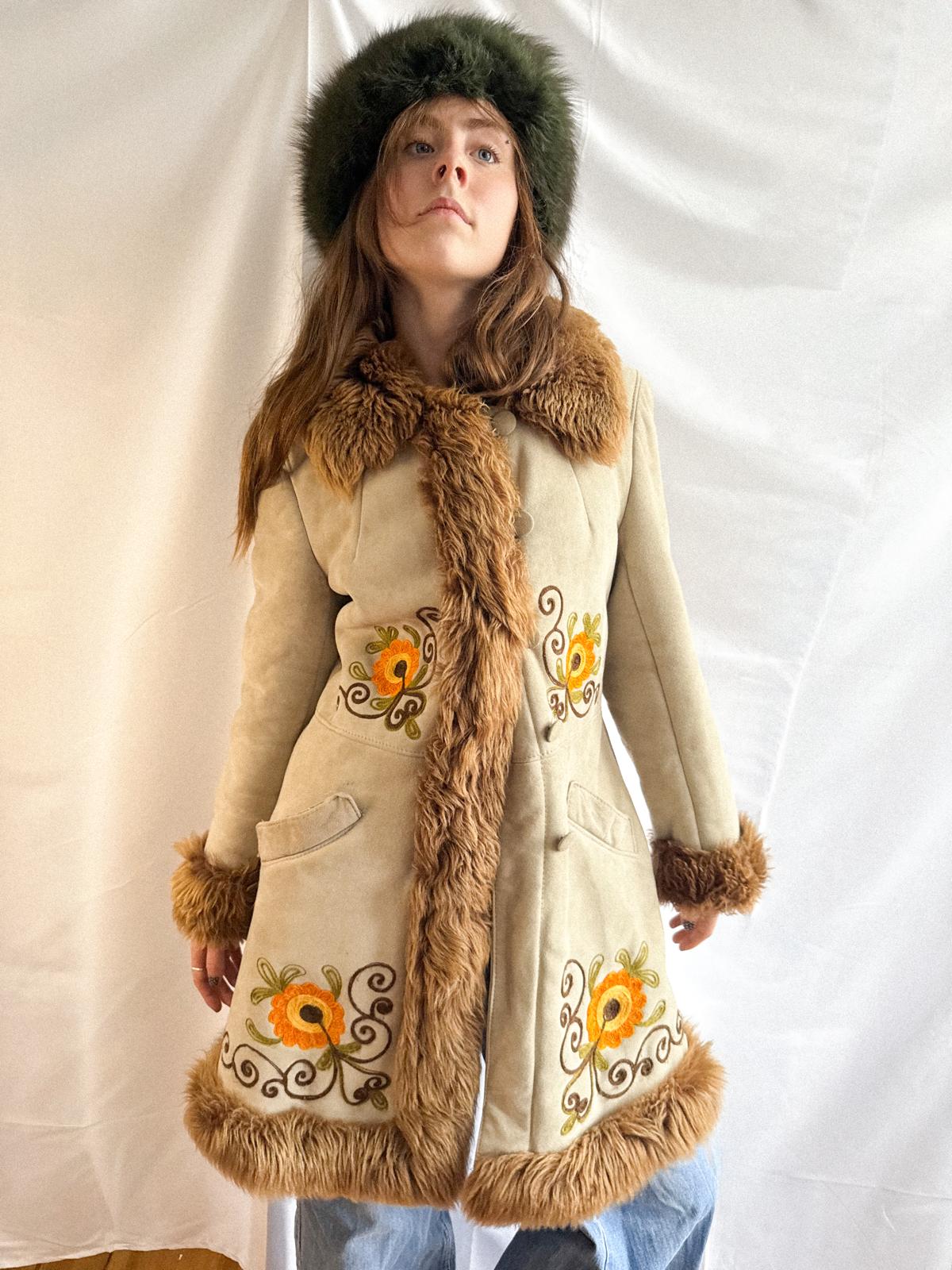 1970s Embroidered Shearling Princess Coat