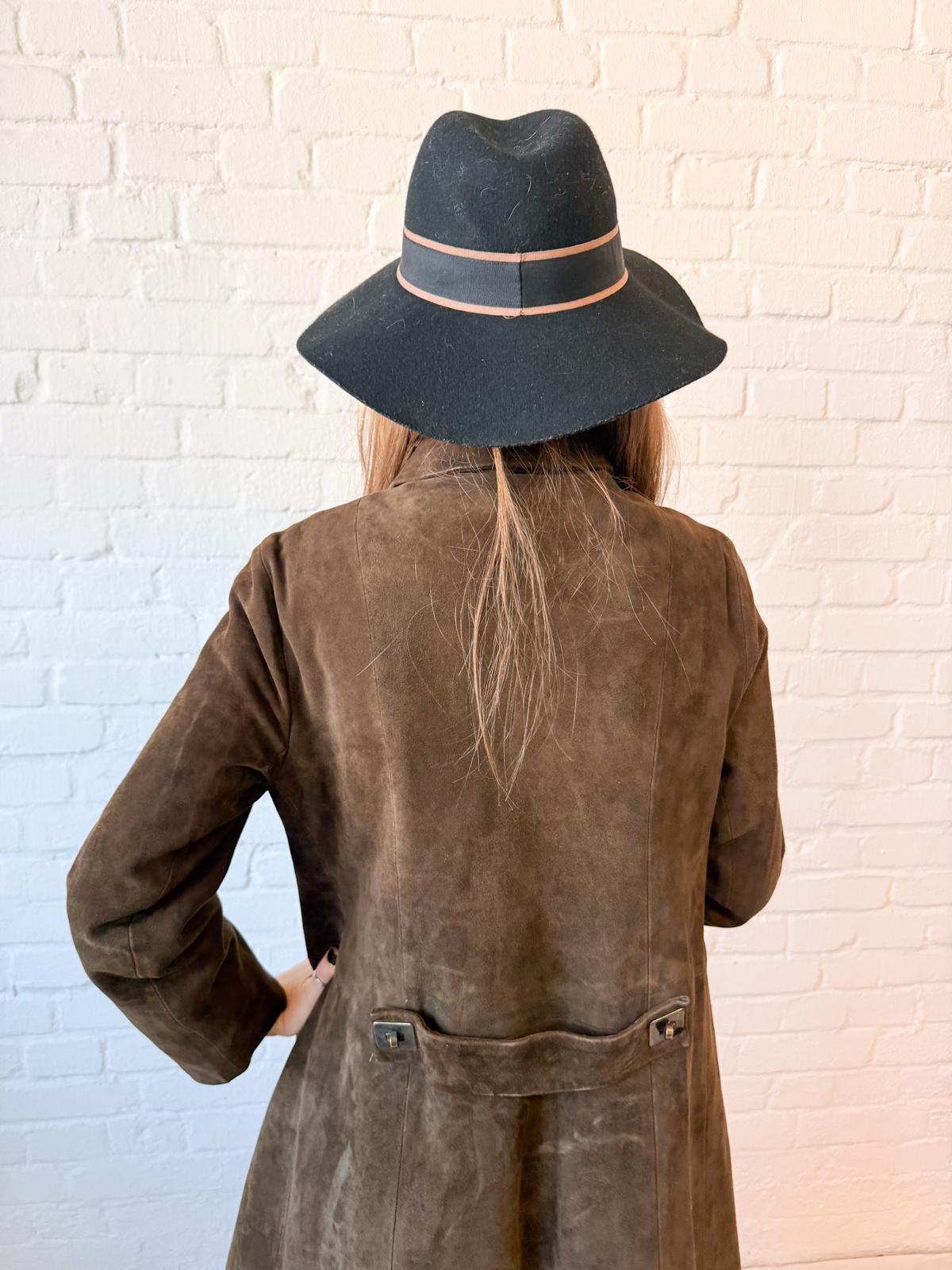 1970s Brown Suede Penny Lane Princess Coat with Statement Metal Fastenings