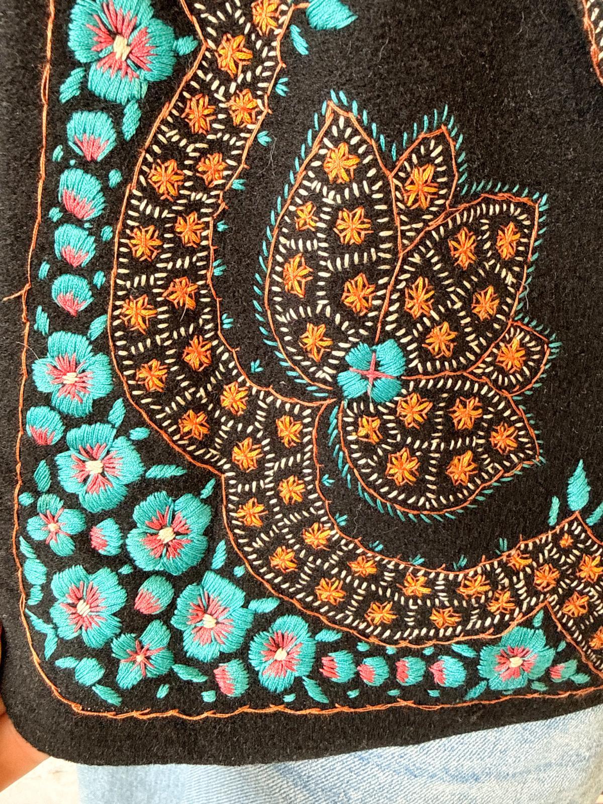 1920s–30s Black Wool Jacket with Kashmiri-Style Floral Embroidery
