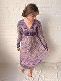 1970s Indian Cotton Gauze and Lurex Peacock Print Dress