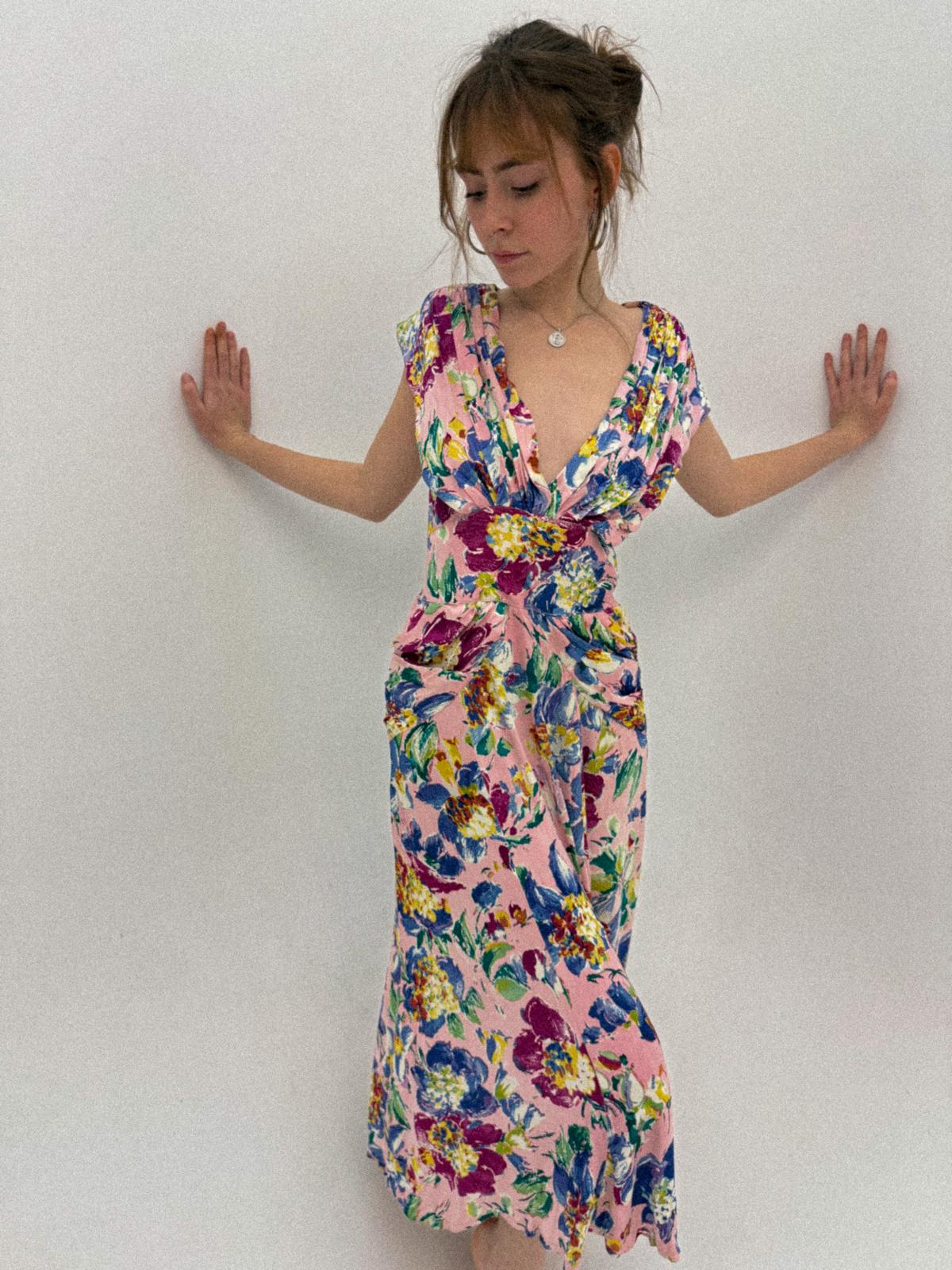 Floral Satin Bias-Cut Dress, 1930s–1940s