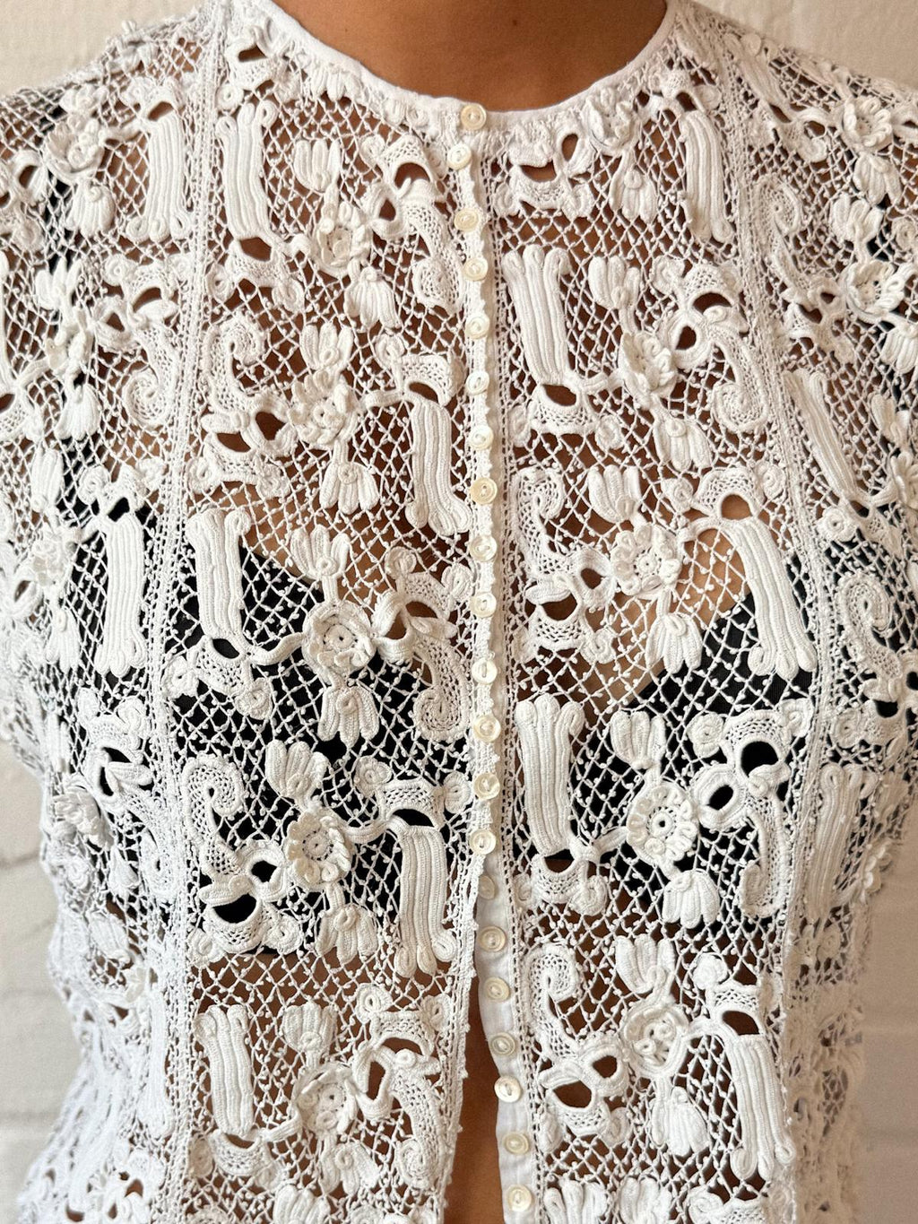 Edwardian 1900s–1910s Handmade Irish Crochet Guipure Lace & Broderie Anglaise Blouse