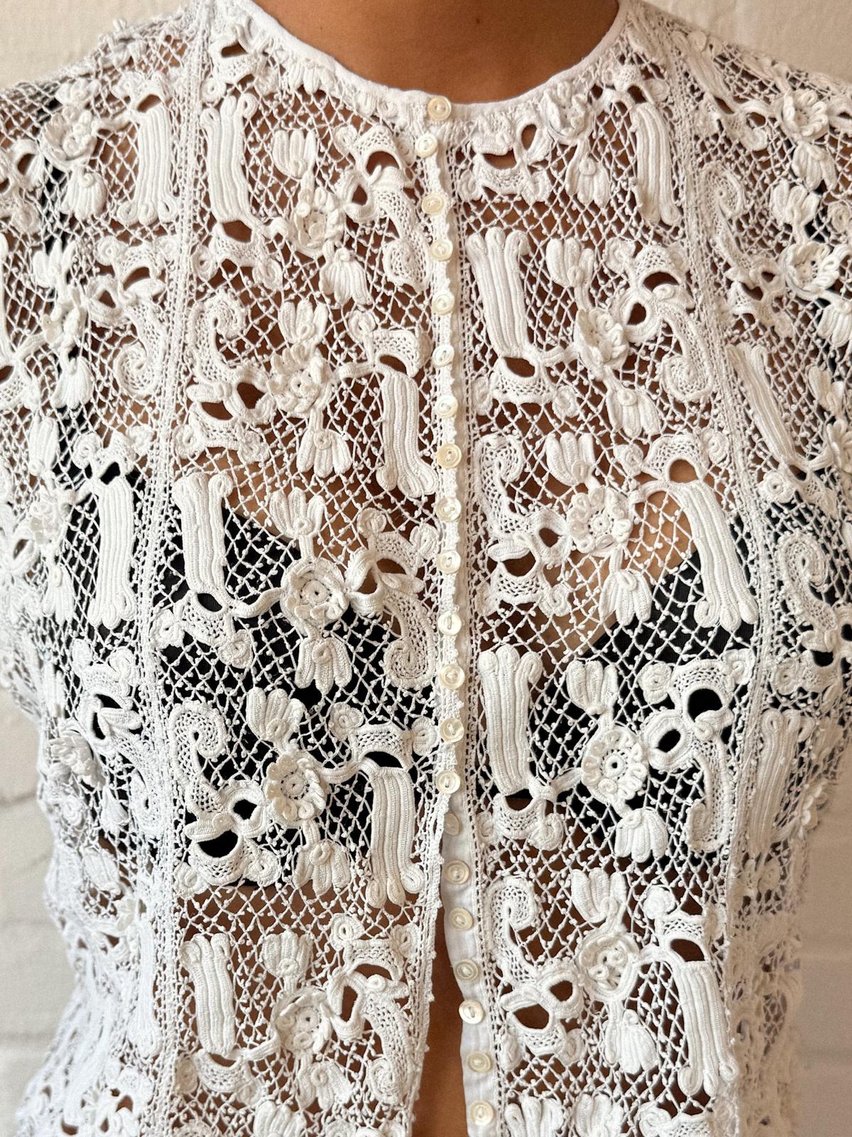 Edwardian 1900s–1910s Handmade Irish Crochet Guipure Lace & Broderie Anglaise Blouse