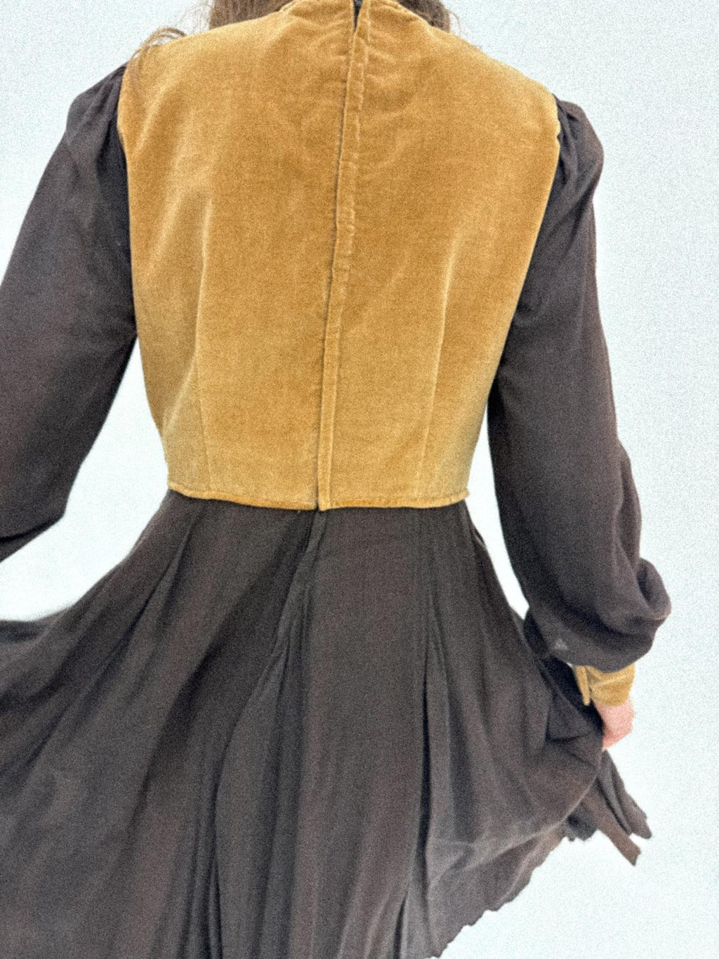 1960s–1970s Bohemian Folkloric Dress with Afghan-Inspired Embroidered Velvet Bodice