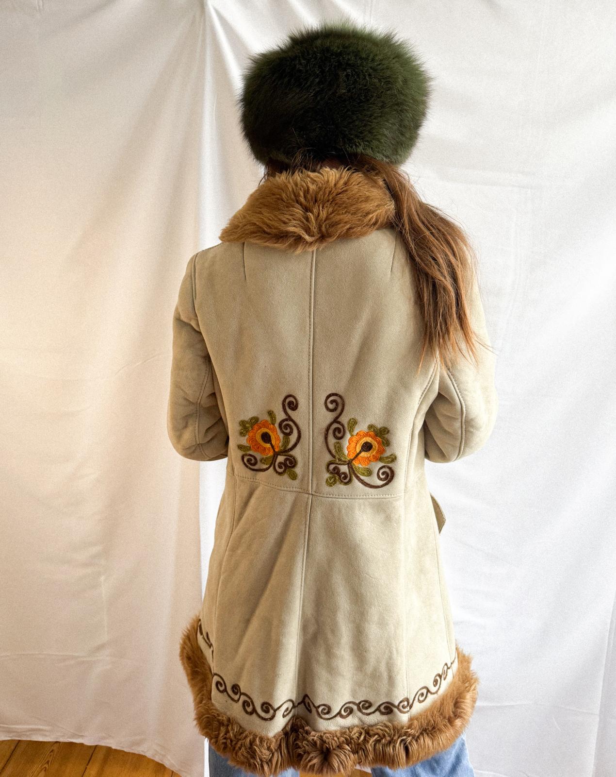 1970s Embroidered Shearling Princess Coat