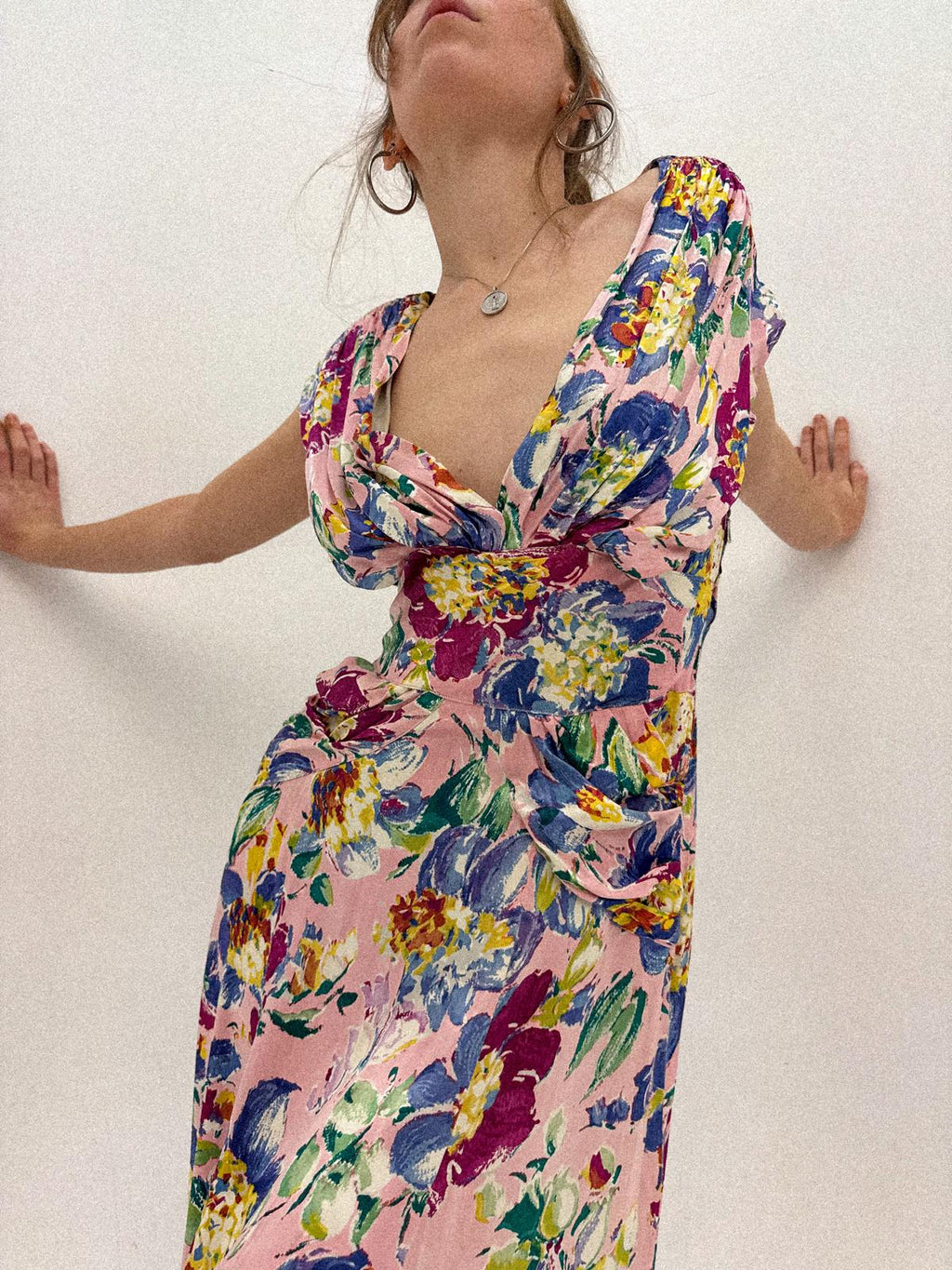 Floral Satin Bias-Cut Dress, 1930s–1940s