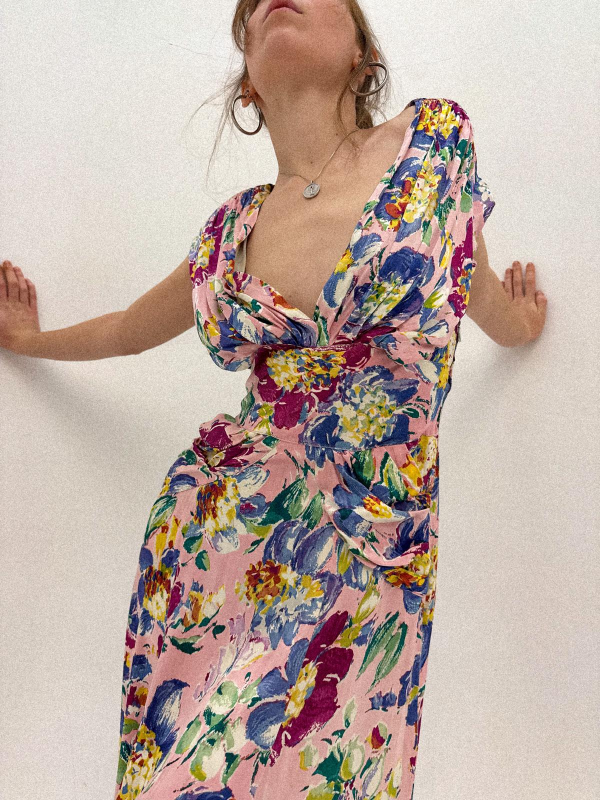 Floral Satin Bias-Cut Dress, 1930s–1940s