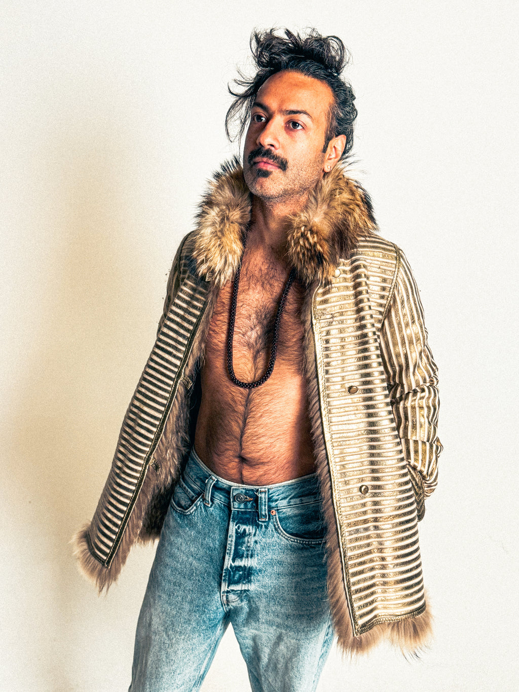 Sensationally Rare 1970s Metallic Leather and Fox Jacket