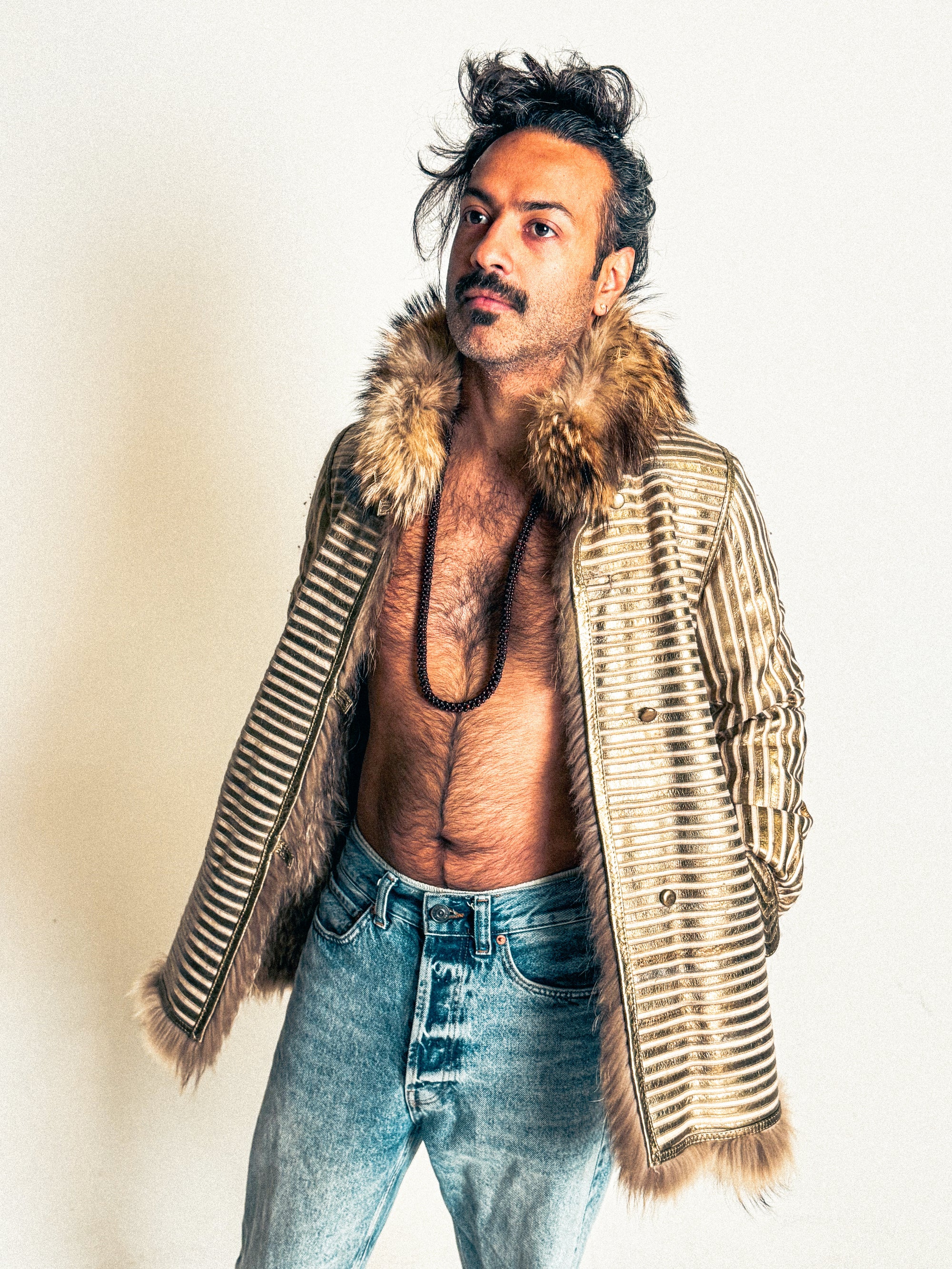 Sensationally Rare 1970s Metallic Leather and Fox Jacket