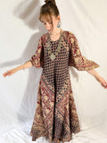 1970s Kaiser Indian Block Print Cotton Maxi Kaftan Dress