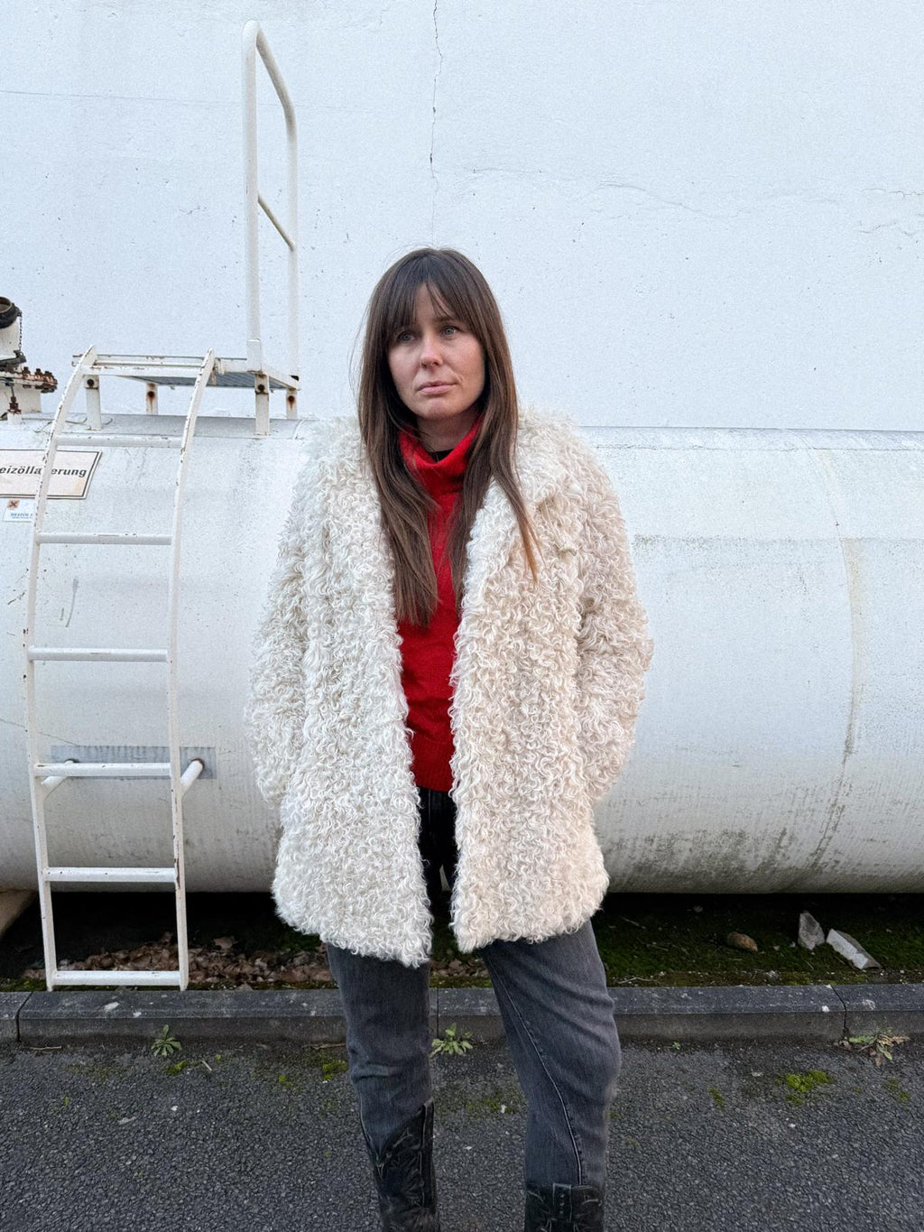 1970s Mongolian Lamb Coat with Hood – Curly Sheepskin, Satin Lined, Leather Toggles