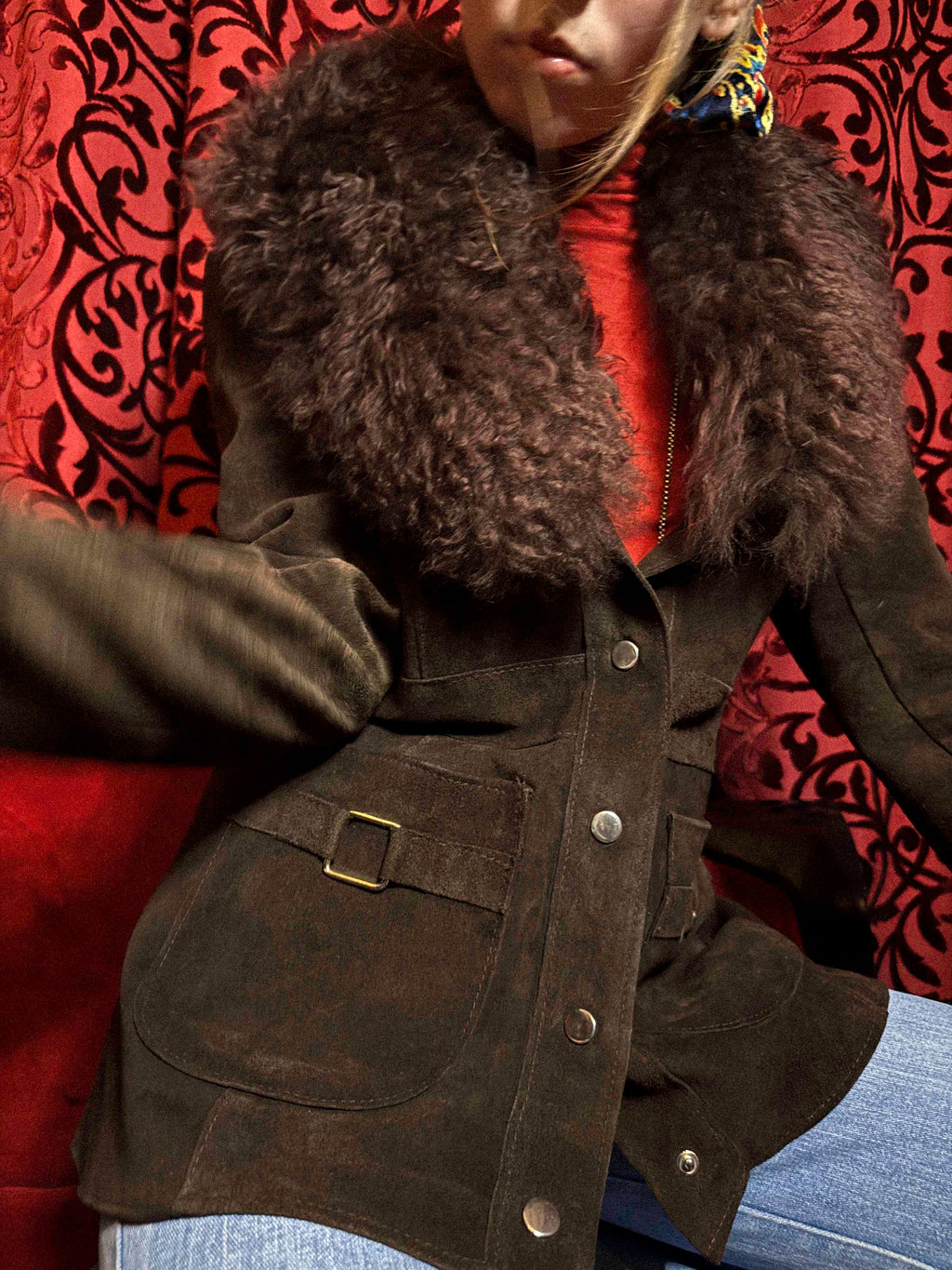 1970s Penny Lane Shearling Jacket – Deep Chocolate Brown with Lush Sheepskin Collar