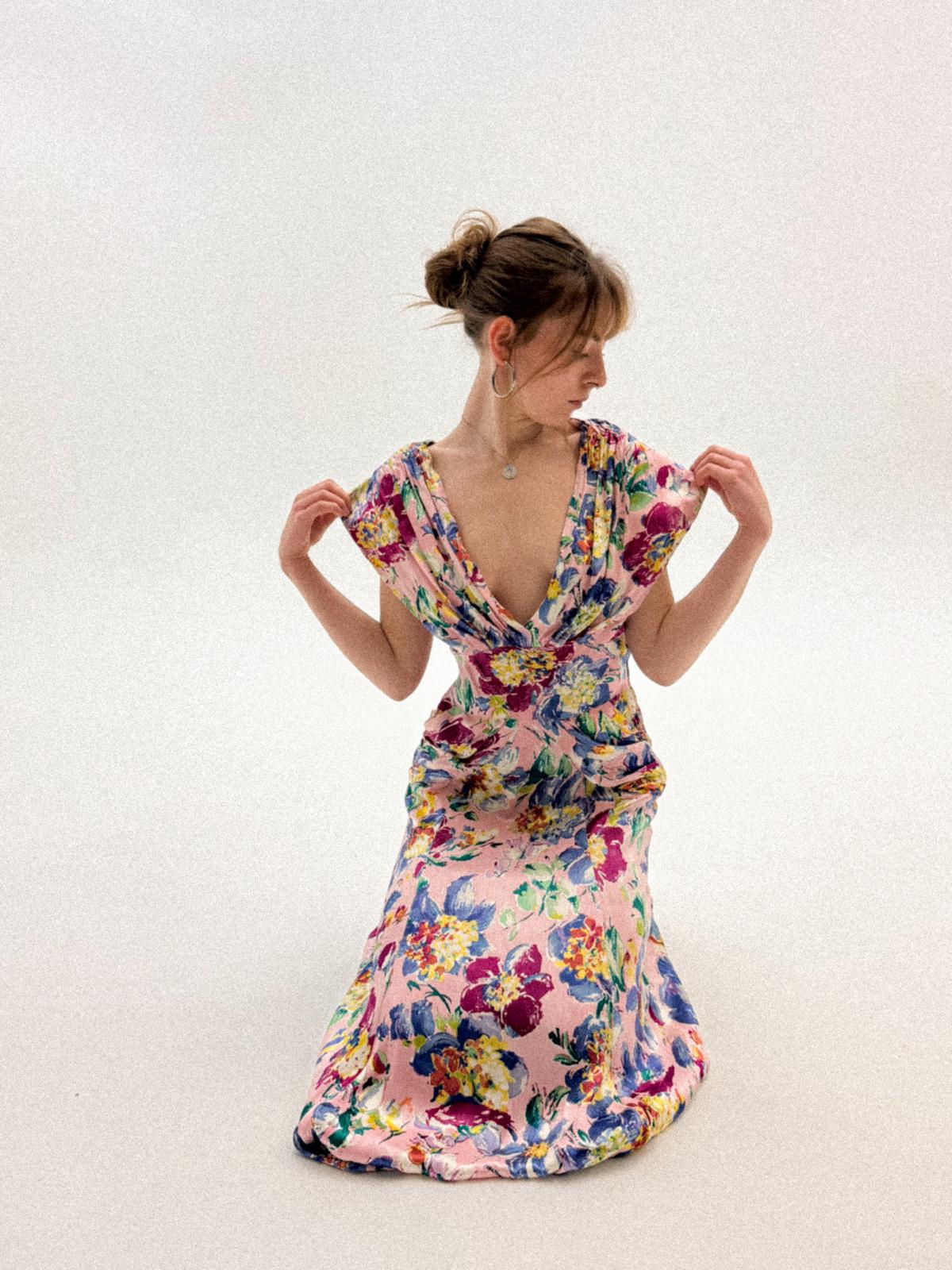 Floral Satin Bias-Cut Dress, 1930s–1940s