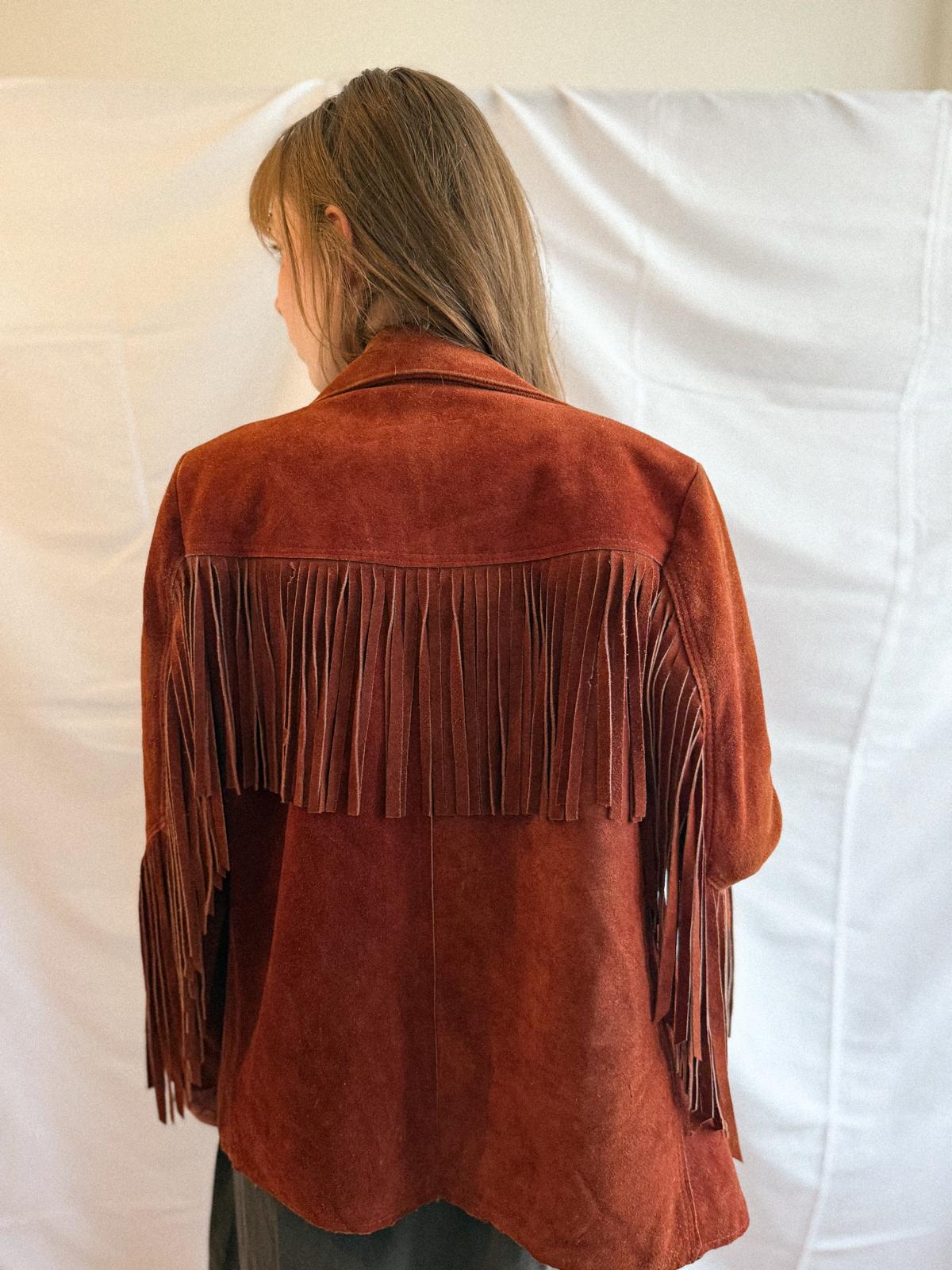 1960s Mexican Suede Fringe Jacket in Berry Rust Red